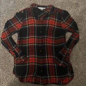 Red and black with blue  Plaid Button-Up Shirt